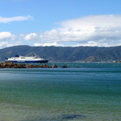 Thumbnail image of A New Zealand ferry on its way to the South Island...